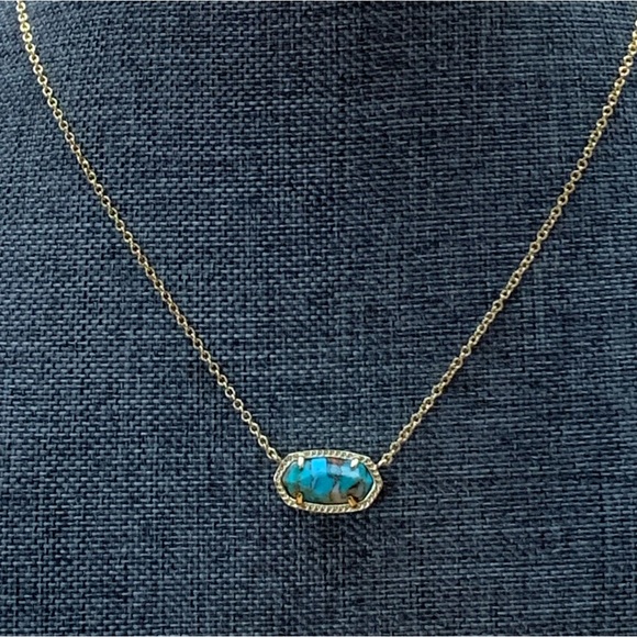 Kendra Scott Elisa Veined Turquoise Necklace 14k Gold Over Brass. Color Bar - Picture 2 of 10
